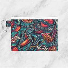 Vintage Tattoos Colorful Seamless Pattern Canvas Cosmetic Bag (medium) by Amaryn4rt