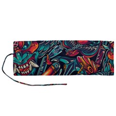 Vintage Tattoos Colorful Seamless Pattern Roll Up Canvas Pencil Holder (m) by Amaryn4rt