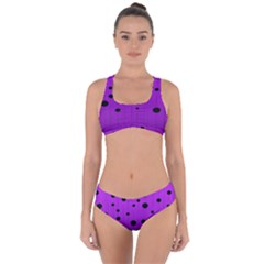 Two Tone Purple With Black Strings And Ovals, Dots  Geometric Pattern Criss Cross Bikini Set by Casemiro