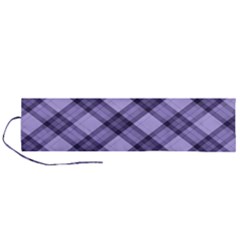 Pastel Purple And Steel Black Lines Pattern, Retro Tartan, Classic Plaid Roll Up Canvas Pencil Holder (l) by Casemiro