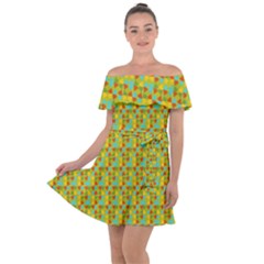 Lemon And Yellow Off Shoulder Velour Dress by Sparkle