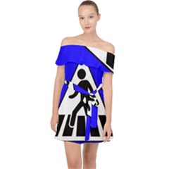 Cross Crossing Crosswalk Line Walk Off Shoulder Chiffon Dress by HermanTelo