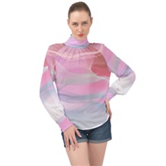 Pink Fractal High Neck Long Sleeve Chiffon Top by Sparkle