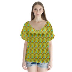 Lemon And Yellow V-neck Flutter Sleeve Top by Sparkle
