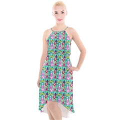 Blue Haired Girl Pattern Green High-low Halter Chiffon Dress  by snowwhitegirl