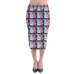 Blue Haired Girl Pattern Black Velvet Midi Pencil Skirt by snowwhitegirl