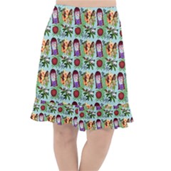 Purple Glasses Girl Pattern Blue Fishtail Chiffon Skirt by snowwhitegirl