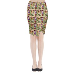 Purple Glasses Girl Pattern Peach Midi Wrap Pencil Skirt by snowwhitegirl