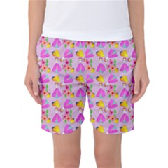 Girl With Hood Cape Heart Lemon Pattern Lilac Women s Basketball Shorts by snowwhitegirl