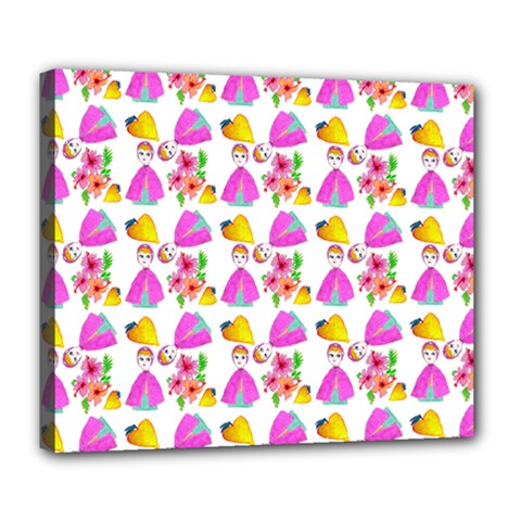 Girl With Hood Cape Heart Lemon Pattern White Deluxe Canvas 24  X 20  (stretched) by snowwhitegirl