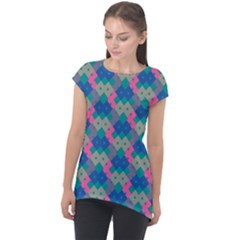 Geo Puzzle Cap Sleeve High Low Top by tmsartbazaar