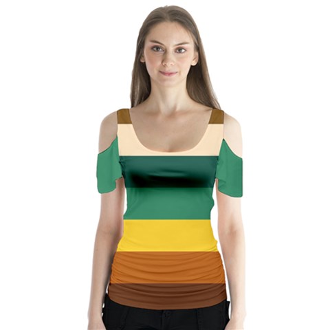 Retro 80s Butterfly Sleeve Cutout Tee  by tmsartbazaar
