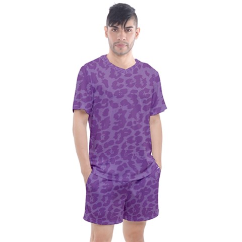 Purple Big Cat Pattern Men s Mesh Tee And Shorts Set by Angelandspot