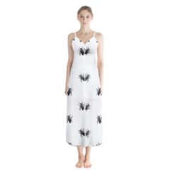 Housefly Drawing Motif Print Pattern Button Up Chiffon Maxi Dress by dflcprintsclothing