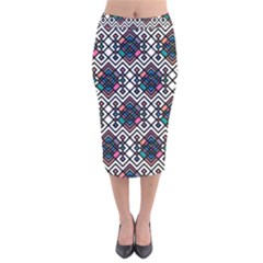 Boho Geometric Velvet Midi Pencil Skirt by tmsartbazaar
