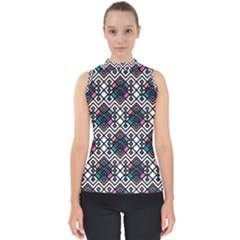 Boho Geometric Mock Neck Shell Top by tmsartbazaar