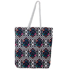 Boho Geometric Full Print Rope Handle Tote (large) by tmsartbazaar
