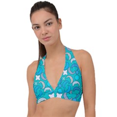 Cloudy Blue Moon Halter Plunge Bikini Top by tmsartbazaar