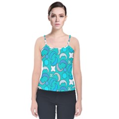 Cloudy Blue Moon Velvet Spaghetti Strap Top by tmsartbazaar