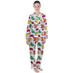 Geometric Fruity Satin Long Sleeve Pyjamas Set by tmsartbazaar