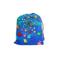 Fractal Art School Of Fishes Drawstring Pouch (medium) by WolfepawFractals