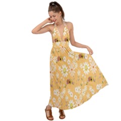 Cream Floral Backless Maxi Beach Dress by Sparkle