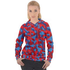 Red And Blue Camouflage Pattern Women s Overhead Hoodie by SpinnyChairDesigns