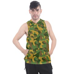 Yellow Green Brown Camouflage Men s Sleeveless Hoodie by SpinnyChairDesigns