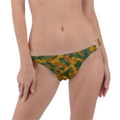 Green And Orange Camouflage Pattern Ring Detail Bikini Bottom by SpinnyChairDesigns