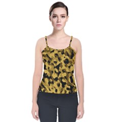 Black Yellow Brown Camouflage Pattern Velvet Spaghetti Strap Top by SpinnyChairDesigns