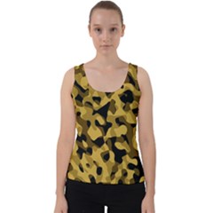 Black Yellow Brown Camouflage Pattern Velvet Tank Top by SpinnyChairDesigns