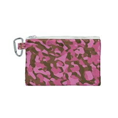 Pink And Brown Camouflage Canvas Cosmetic Bag (small) by SpinnyChairDesigns