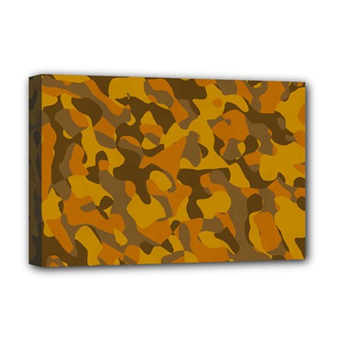 Brown And Orange Camouflage Deluxe Canvas 18  X 12  (stretched) by SpinnyChairDesigns