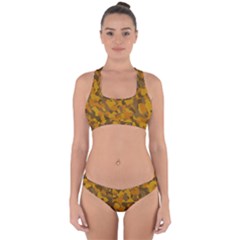 Brown And Orange Camouflage Cross Back Hipster Bikini Set by SpinnyChairDesigns