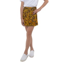 Brown And Orange Camouflage Kids  Tennis Skirt by SpinnyChairDesigns