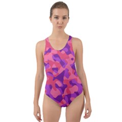 Pink And Purple Camouflage Cut-out Back One Piece Swimsuit by SpinnyChairDesigns