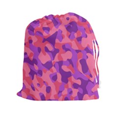 Pink And Purple Camouflage Drawstring Pouch (2xl) by SpinnyChairDesigns