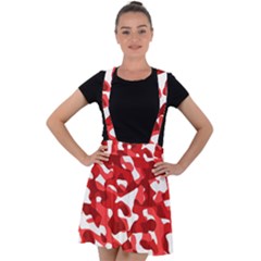 Red And White Camouflage Pattern Velvet Suspender Skater Skirt by SpinnyChairDesigns