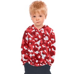 Red And White Camouflage Pattern Kids  Overhead Hoodie by SpinnyChairDesigns