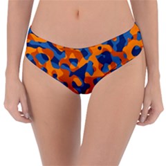 Blue And Orange Camouflage Pattern Reversible Classic Bikini Bottoms by SpinnyChairDesigns