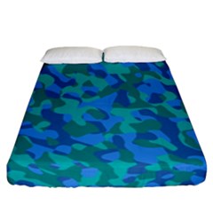 Blue Turquoise Teal Camouflage Pattern Fitted Sheet (california King Size) by SpinnyChairDesigns