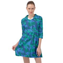 Blue Turquoise Teal Camouflage Pattern Mini Skater Shirt Dress by SpinnyChairDesigns