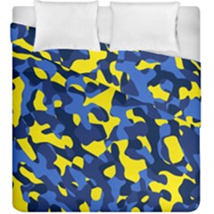 Blue And Yellow Camouflage Pattern Duvet Cover Double Side (king Size) by SpinnyChairDesigns
