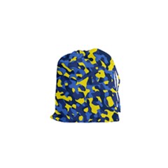 Blue And Yellow Camouflage Pattern Drawstring Pouch (xs) by SpinnyChairDesigns