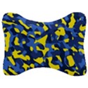 Blue and Yellow Camouflage Pattern Velour Seat Head Rest Cushion View1