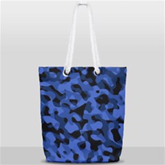 Black And Blue Camouflage Pattern Full Print Rope Handle Tote (small) by SpinnyChairDesigns
