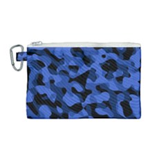 Black And Blue Camouflage Pattern Canvas Cosmetic Bag (medium) by SpinnyChairDesigns