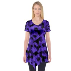 Purple Black Camouflage Pattern Short Sleeve Tunic  by SpinnyChairDesigns