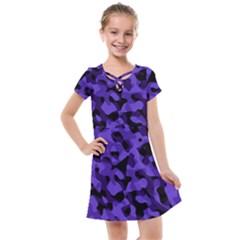 Purple Black Camouflage Pattern Kids  Cross Web Dress by SpinnyChairDesigns