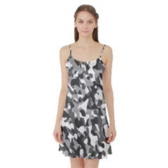 Grey And White Camouflage Pattern Satin Night Slip by SpinnyChairDesigns